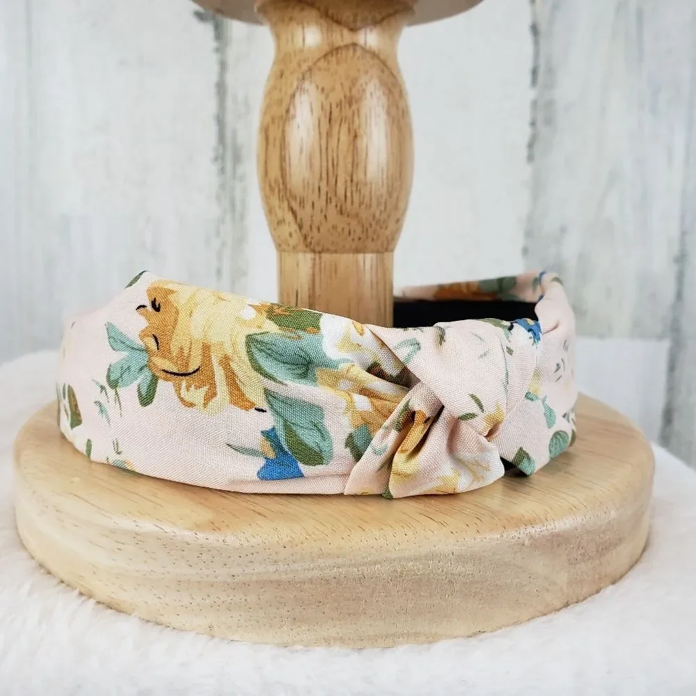 Pink Floral Top Knot Headband